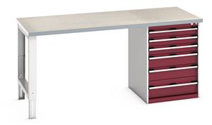 41004120.** Bott Cubio Pedestal Bench with Lino Top & 6 Drawers - 2000mm Wide  x 900mm Deep x 940mm High. Workbench consists of the following components for easy self assembly:...